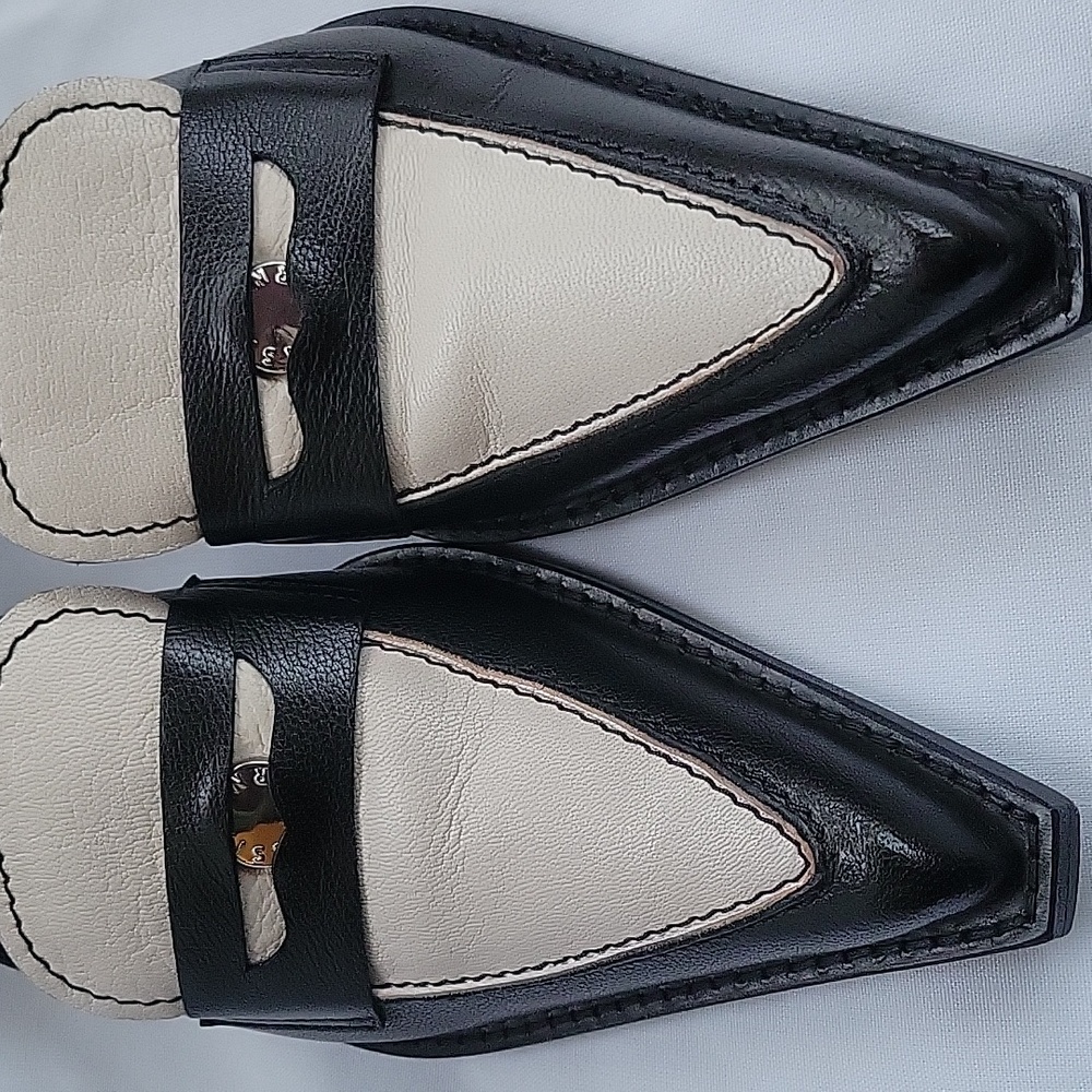 Simon Miller Black and Cream Pointed Penny Leather Mules - Picture 4 of 7